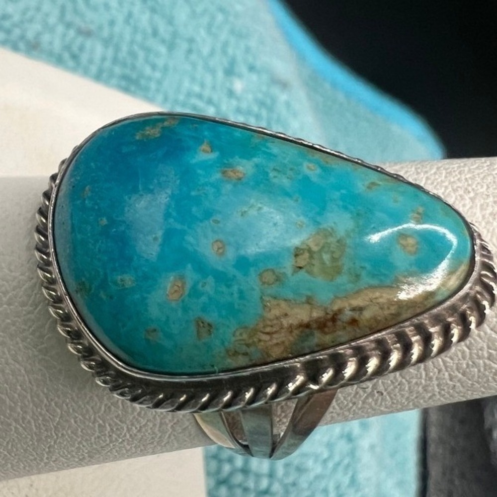 Sterling Silver Turquoise Ring 9 Signed B Southwestern Unisex 6g